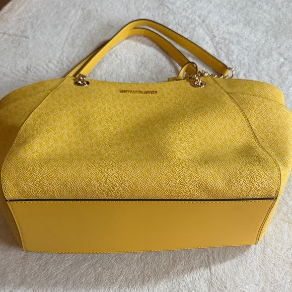 Michael Kors Jet Set Large Signature Logo Yellow Shoulder Tote Bag - Picture 8 of 11